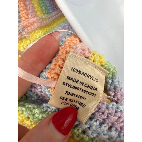 Sincerely Jules Top Medium Colorful Crochet Rainbow Pastel Striped Knit Halter - Picture 5 of 7